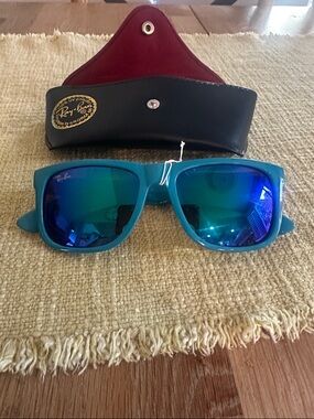 Ray-Ban Teal Frame Sunglasses with Blue-Green Mirrored Lenses